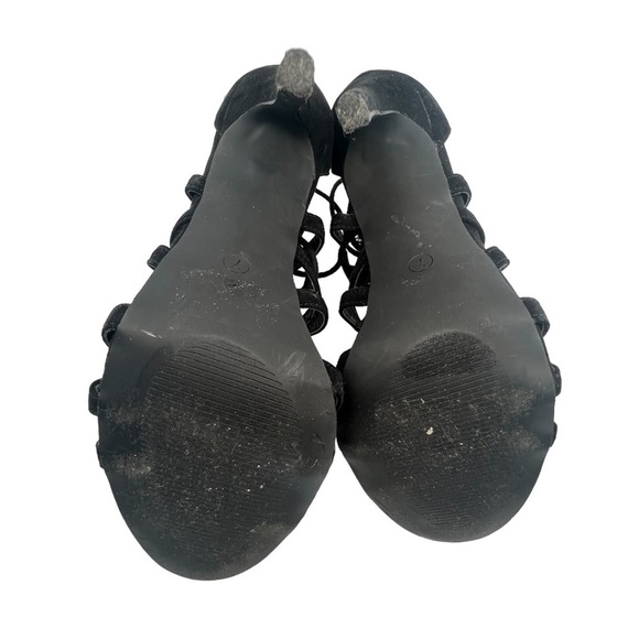 Charlotte Russe Black Suede Ankle Wrap Back Zipper Stiletto Heels Size 7 Women’s - Picture 7 of 8